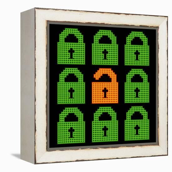 Online Web Security Concept Represented in 8-Bit Pixel-Art Padlock Icons-wongstock-Framed Stretched Canvas