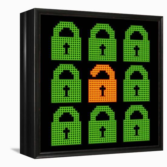 Online Web Security Concept Represented in 8-Bit Pixel-Art Padlock Icons-wongstock-Framed Stretched Canvas