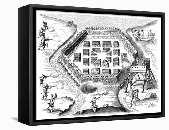 Onondaga Village Attacked by the French Explorer Samuel De Champlain, 1615-null-Framed Premier Image Canvas