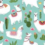 Llama and Cactus Pattern-ONYXprj-Stretched Canvas