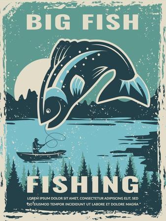 Retro Poster of Fisherman Club with Illustration of Big Fish. Vector Fishing  Lake, Fisher Man on Bo' Art Print - ONYXprj