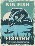 Retro Poster of Fisherman Club with Illustration of Big Fish. Vector Fishing Lake, Fisher Man on Bo-ONYXprj-Framed Art Print