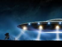 3D Rendering of Flying Saucer Ufo on Night Background-oorka-Art Print