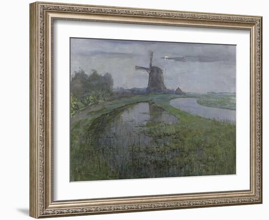 Oostzijdse Mill Along the River Gein by Moonlight, C. 1903-Piet Mondriaan-Framed Art Print