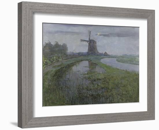 Oostzijdse Mill Along the River Gein by Moonlight, C. 1903-Piet Mondriaan-Framed Art Print