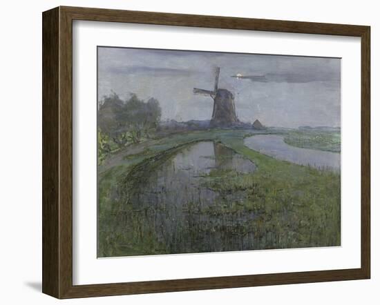 Oostzijdse Mill Along the River Gein by Moonlight, C. 1903-Piet Mondriaan-Framed Art Print