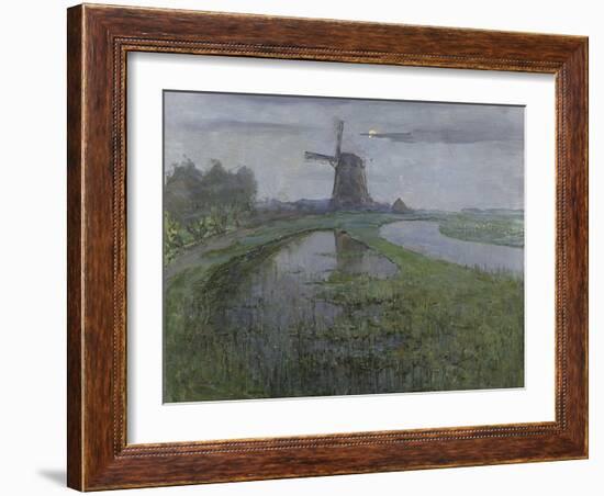 Oostzijdse Mill Along the River Gein by Moonlight, C. 1903-Piet Mondriaan-Framed Art Print