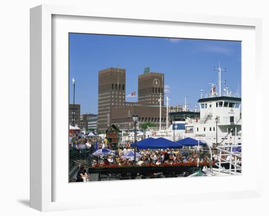 Open Air Restaurants around Harbour, with the Town Hall Behind, Oslo, Norway, Scandinavia, Europe-Richardson Rolf-Framed Photographic Print