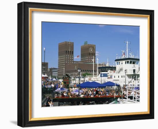 Open Air Restaurants around Harbour, with the Town Hall Behind, Oslo, Norway, Scandinavia, Europe-Richardson Rolf-Framed Photographic Print