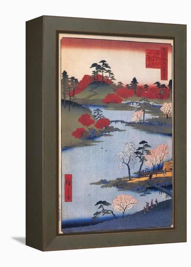 Open Garden at the Hachiman Shrine in Fukagawa. (One Hundred Famous Views of Ed), C. 1858-Utagawa Hiroshige-Framed Premier Image Canvas