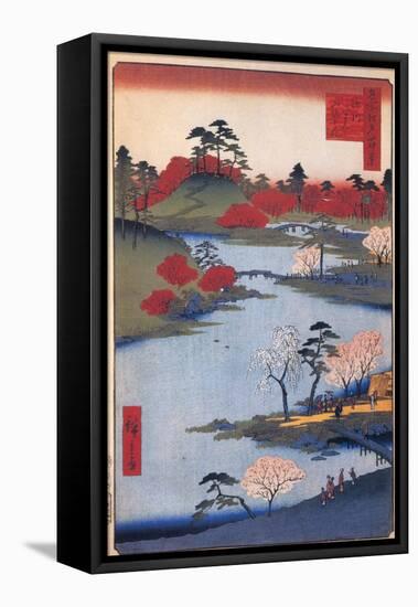 Open Garden at the Hachiman Shrine in Fukagawa. (One Hundred Famous Views of Ed), C. 1858-Utagawa Hiroshige-Framed Premier Image Canvas