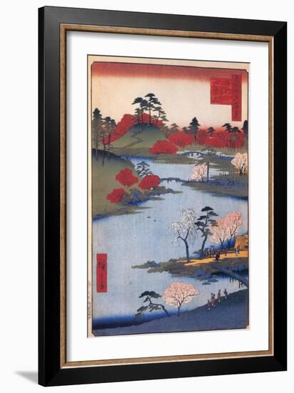 Open Garden at the Hachiman Shrine in Fukagawa. (One Hundred Famous Views of Ed), C. 1858-Utagawa Hiroshige-Framed Giclee Print