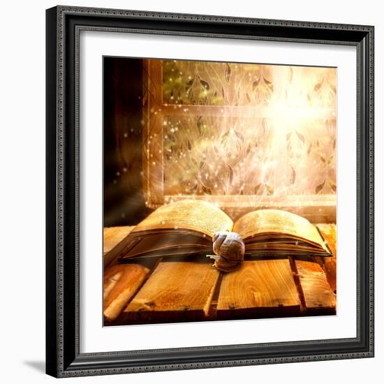 Open Old Book Magic Snail-FOTOALOJA-Framed Photographic Print