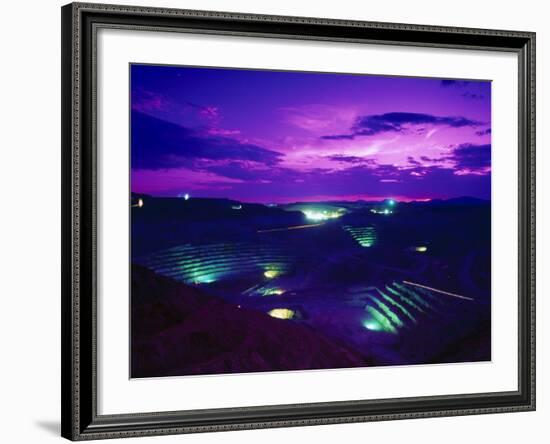 Open-Pit Mining Site at Copper Mine at Night, NM-Lonnie Duka-Framed Photographic Print