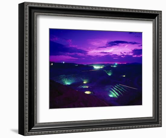 Open-Pit Mining Site at Copper Mine at Night, NM-Lonnie Duka-Framed Photographic Print