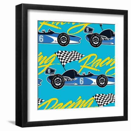 Open Wheel Racing Car Seamless Pattern-Adam Fahey-Framed Art Print