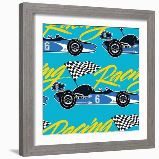 Open Wheel Racing Car Seamless Pattern-Adam Fahey-Framed Art Print