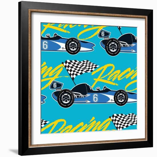 Open Wheel Racing Car Seamless Pattern-Adam Fahey-Framed Art Print