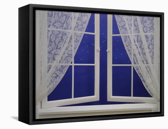 Open Window with Lace Curtains and Simulated Stars Beyond-null-Framed Premier Image Canvas