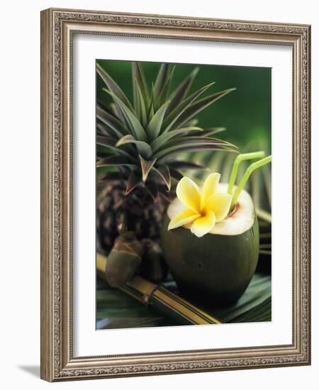 Opened Coconut with Straws and a Pineapple-Vladimir Shulevsky-Framed Photographic Print