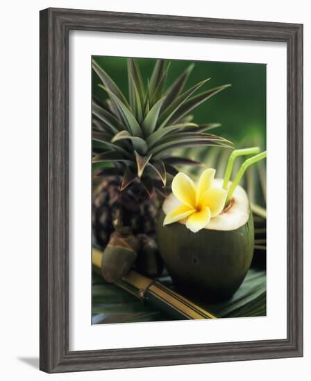 Opened Coconut with Straws and a Pineapple-Vladimir Shulevsky-Framed Photographic Print