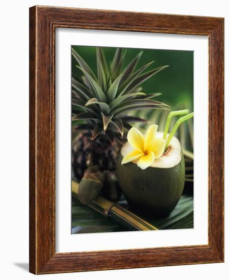 Opened Coconut with Straws and a Pineapple-Vladimir Shulevsky-Framed Photographic Print