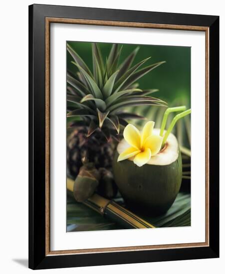 Opened Coconut with Straws and a Pineapple-Vladimir Shulevsky-Framed Photographic Print