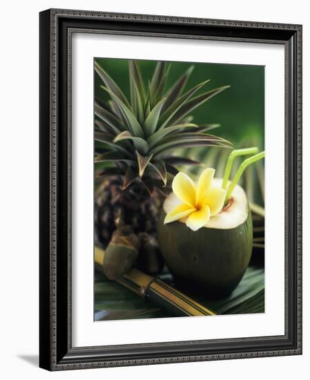 Opened Coconut with Straws and a Pineapple-Vladimir Shulevsky-Framed Photographic Print