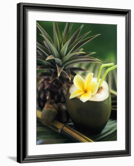 Opened Coconut with Straws and a Pineapple-Vladimir Shulevsky-Framed Photographic Print