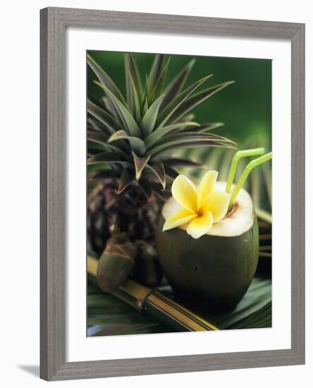 Opened Coconut with Straws and a Pineapple-Vladimir Shulevsky-Framed Photographic Print