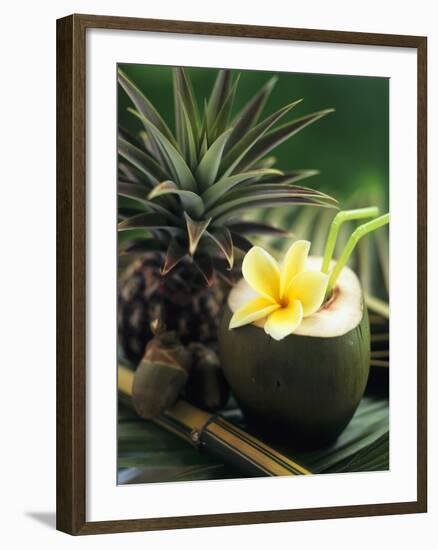 Opened Coconut with Straws and a Pineapple-Vladimir Shulevsky-Framed Photographic Print