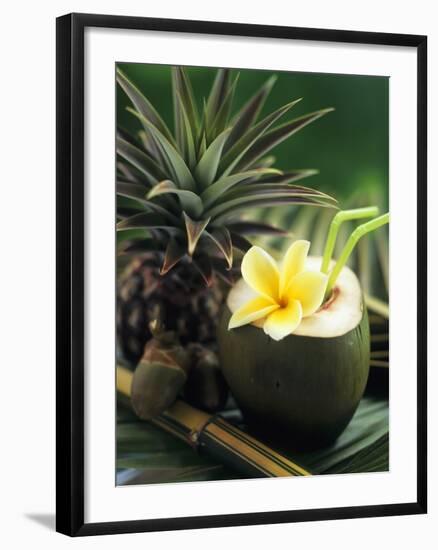 Opened Coconut with Straws and a Pineapple-Vladimir Shulevsky-Framed Photographic Print