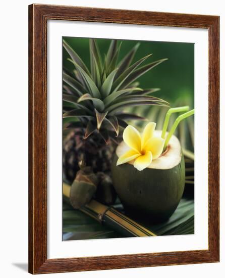 Opened Coconut with Straws and a Pineapple-Vladimir Shulevsky-Framed Photographic Print