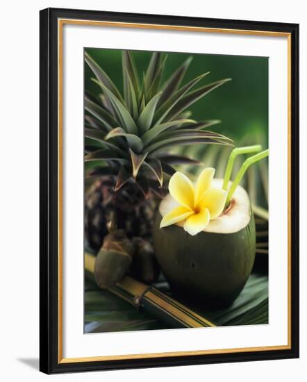 Opened Coconut with Straws and a Pineapple-Vladimir Shulevsky-Framed Photographic Print