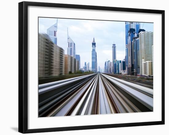 Opened in 2010, the Dubai Metro, Mrt, in Motion Along Sheikh Zayed Road at Dusk, Dubai, United Arab-Gavin Hellier-Framed Photographic Print