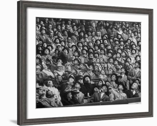 Opening Day of Baseball, Crowd Watching as Ball Flies Overhead-Francis Miller-Framed Photographic Print