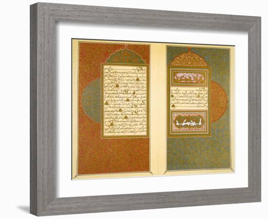 Opening Double Page Spread from an 18th Century Moorish Koran (Colour Litho)-Islamic-Framed Giclee Print