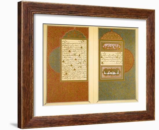 Opening Double Page Spread from an 18th Century Moorish Koran (Colour Litho)-Islamic-Framed Giclee Print