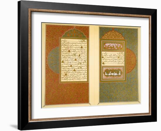 Opening Double Page Spread from an 18th Century Moorish Koran (Colour Litho)-Islamic-Framed Giclee Print