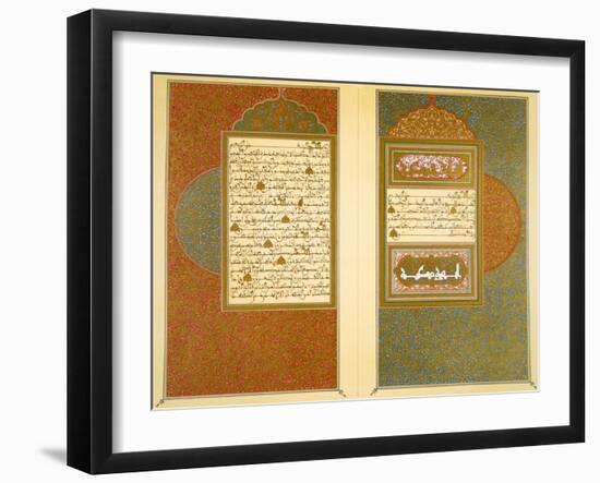 Opening Double Page Spread from an 18th Century Moorish Koran (Colour Litho)-Islamic-Framed Giclee Print