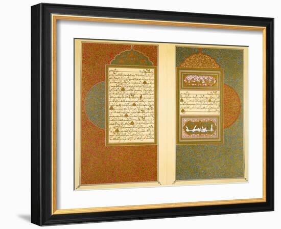 Opening Double Page Spread from an 18th Century Moorish Koran (Colour Litho)-Islamic-Framed Giclee Print