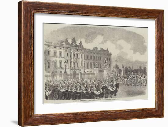 Opening of Parliament, Her Majesty Leaving Buckingham Palace-null-Framed Giclee Print