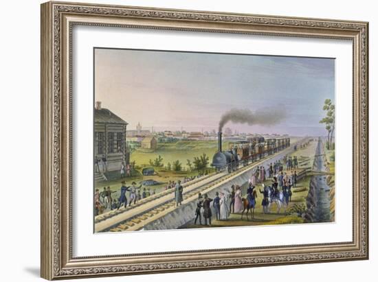 Opening of the First Railway Line from St. Petersburg to Pavlovsk in 1837-null-Framed Giclee Print