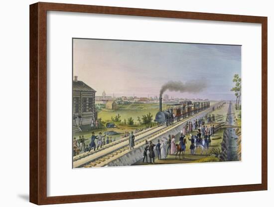 Opening of the First Railway Line from St. Petersburg to Pavlovsk in 1837-null-Framed Giclee Print