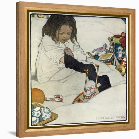 Opening the Christmas Stocking, 1902-Jessie Willcox-Smith-Framed Premier Image Canvas