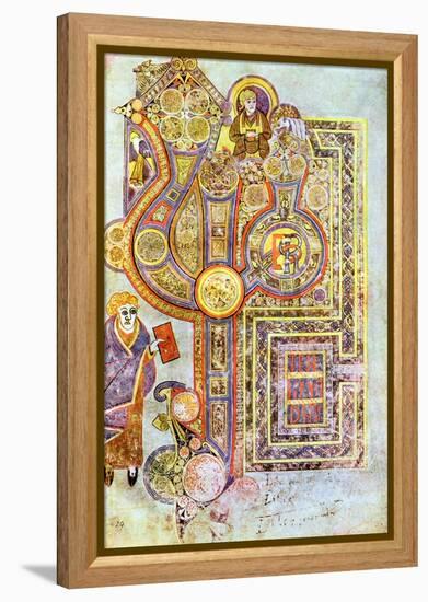 Opening Words of St Matthew's Gospel Liber Generationes, from the Book of Kells, C800-null-Framed Premier Image Canvas