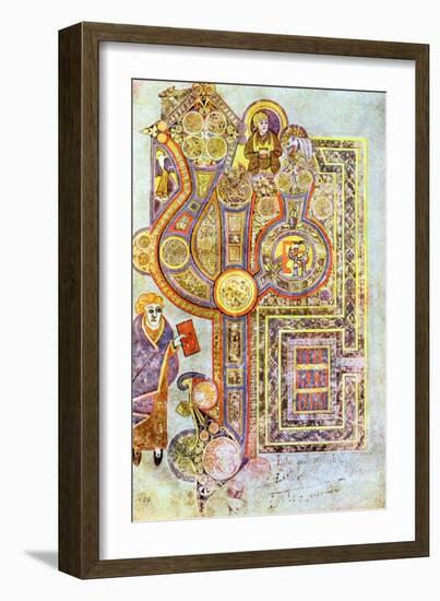 Opening Words of St Matthew's Gospel Liber Generationes, from the Book of Kells, C800-null-Framed Premium Giclee Print