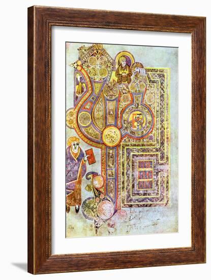 Opening Words of St Matthew's Gospel Liber Generationes, from the Book of Kells, C800-null-Framed Premium Giclee Print