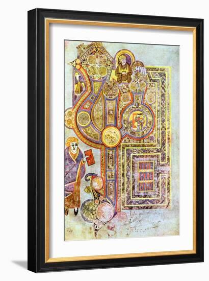 Opening Words of St Matthew's Gospel Liber Generationes, from the Book of Kells, C800-null-Framed Giclee Print