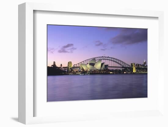 Opera House and Harbour Bridge, Sydney, at dusk.-Marcel Malherbe-Framed Photo